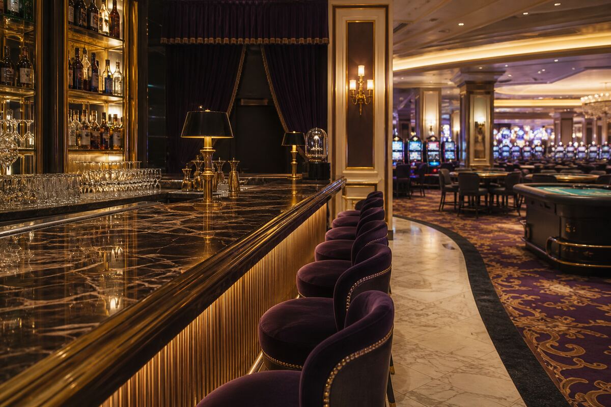 Lounge bar z polerowanym blatem